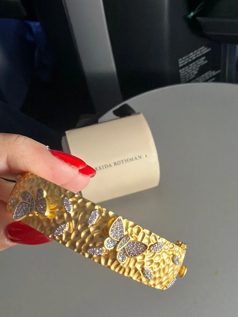 Frida Rothman Matte Gold over 925 Butterfly Bangle Bracelet with Crystal Accent